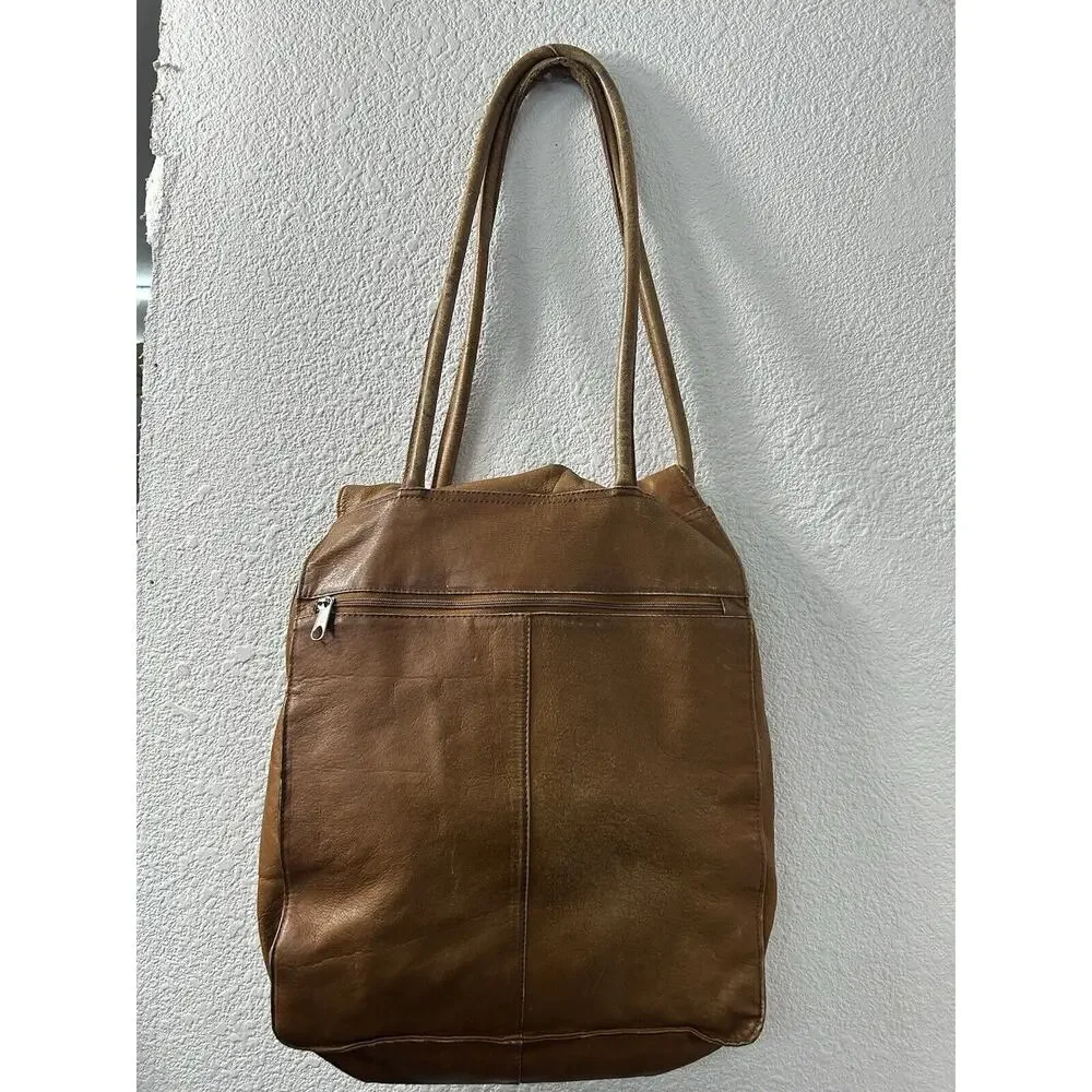 Vintage Soft Genuine Leather Flap Shoulder Hobo Bag Purse 2 Strap Distresssed‎